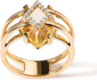 House of Brilliance 14K Gold Topaz & Diamond Accent Statement Cocktail Ring - in Yellow at Nordstrom