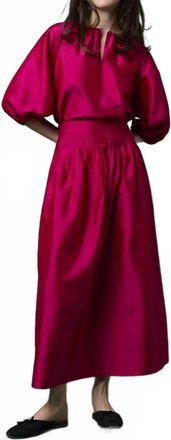 Ann Mashburn Adah Pintuck Skirt In Fuchsia Silk Shantung