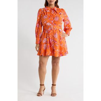 Sugarlips Cosmo Floral Long Sleeve Shirtdress in Orange-Multi at Nordstrom, Size 2X