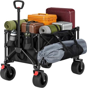 Woltu Woltu Carrito Plegable, 150 L, Carrito De Camping, Carrito De Playa, Ruedas Desmontables, Vers&aacute;til, Negro / 100 Kg