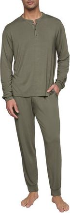 Eberjey Henry Modal Henley Pajama Top & Joggers Set in Smokey Olive at Nordstrom, Size Medium