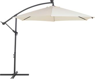 Beliani Sombrilla De Jard&iacute;n De Poli&eacute;ster Beige Con Iluminaci&oacute;n Led &Oslash; 285 Cm Mecanismo De Manivela Poste De Aluminio Corval
