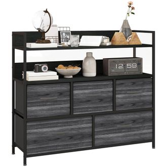 HOMCOM Bedroom Chest of Drawers 5 Drawer Dresser w/ Shelves - Black | TJ Hughes