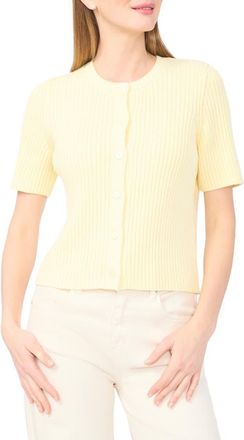 Halogen Ribbed Short Sleeve Cardigan in Banana Cream Pie at Nordstrom Rack, Size X-Small