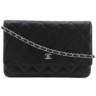 Chanel Black Grained Calfskin Chain/Shoulder Wallet (Pre-Owned)