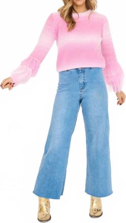 Lili Sidonio x Molly Bracken Tie And Dye Fringed Sleeve Sweater In Pink