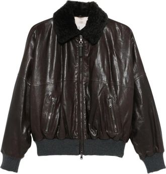Brunello Cucinelli Giacca In Pelle Con Collo In Shearling-Donna