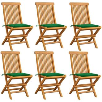 vidaXL Sillas De Jard&iacute;n 6 Uds Con Cojines Verdes Madera De Teca Vidaxl