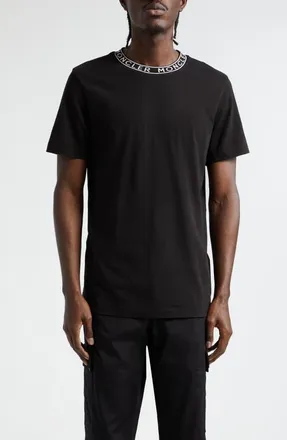 Moncler Logo Jacquard Crewneck T-Shirt in Black at Nordstrom, Size Large
