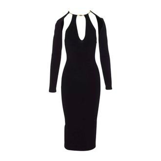 Elisabetta Franchi Midi Dresses, female, Black, Size: S Abito scollato manica lunga