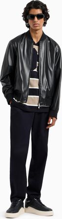 A|X Armani Exchange Mens Faux Leather Bomber Jacket, Black, XX-Large