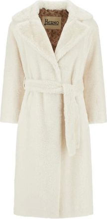 Herno Belted Coats, female, White, Size: M Belted Faux Fur Coat