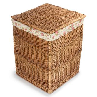 Red Hamper Cotton Lined Light Steamed Square Laundry Basket in Light Brown