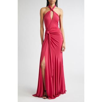 Cinq &agrave; Sept Gulliame Tie Front Halter Gown in Pink Garnet at Nordstrom Rack, Size 12