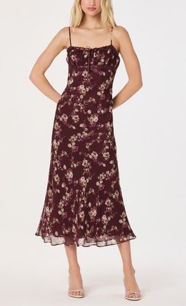 ASTR the Label Abriana Floral Lace Trim Midi Dress in Wine Floral at Nordstrom, Size X-Small