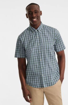 Lands End Traditional Fit Short Sleeve Travel Kit Shirt in Eucalyptus/white Plaid at Nordstrom, Size Xx-Large