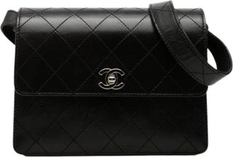 Chanel Pre-owned Vintage Flap Belt Bag - Dames - Vintage Heuptassen - Zwart - ONE Size - Leer - Vintage