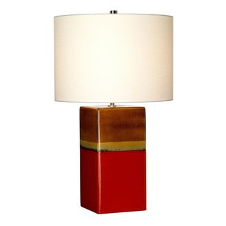 Loops Table Lamp Ceramic Cream Linen Empire Shade Red & Yellow Glaze LED E27 60W