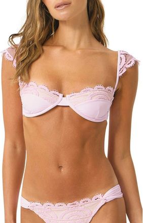 PQ Swim Gia Underwire Lace Trim Cap Sleeve Bikini Top in Rose at Nordstrom, Size Medium