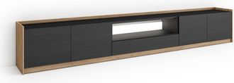 Skraut Home Skraut Home - Mueble Tv, Televisi&oacute;n, Muebles De Sal&oacute;n, Almacenaje, 310x37x50cm, Para Tv Hasta 80, Led, Estilo Moderno, Negro Y Roble