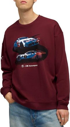 Puma BMW Cotton Graphic Crewneck Sweatshirt in Ruby Shimmer at Nordstrom, Size Xx-Large