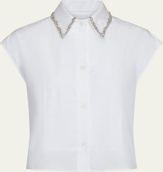 TWP Cap-Sleeve Top with Beaded Collar
