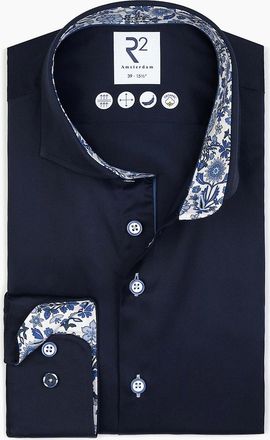 R2 Mens R2 CUT AWAY COLLAR LONG SLEEVED SHIRT NAVY - Size: 48/50