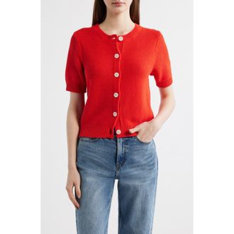 Alex Mill Elle Elbow Sleeve Linen & Cotton Button-Up Sweater in Tomato at Nordstrom, Size X-Small