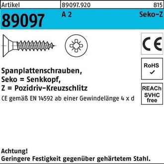 OEM Tornillo Para Aglomerado R 89097 Seko Pz Vg 4,5x 25-z A 2 1000 Unidades