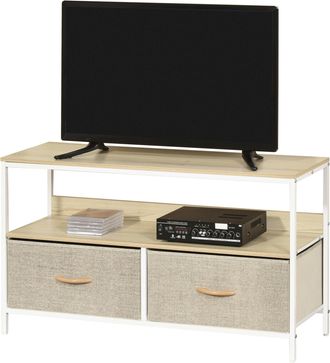 HOMCOM TV Cabinet - TV Console Unit with 2 Foldable Linen Drawers Maple Colour | TJ Hughes