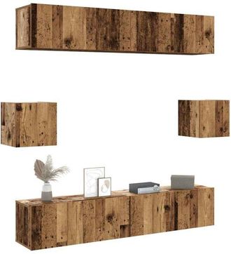 vidaXL Vidaxl - Conjunto De Mueble De Tv 6 Piezas Montado La Pared Madera Vieja