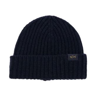 Paul & Shark Paul & Shark, Beanies, male, Blue, Size: ONE SIZE Ribbed Knit Beanie Hat