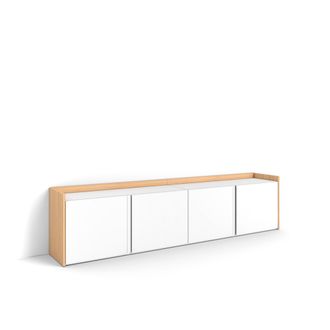 Skraut Home Skraut Home - Mueble Tv, Televisi&oacute;n, Muebles De Sal&oacute;n, Almacenaje, 207x35x50cm, Para Tv Hasta 80, Con Almacenamiento, Estilo Moderno, Blanco Y Roble S