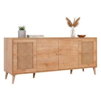 Dmora Aparador Tarawa, 3 Estantes, 6 Compartimentos, 4 Puertas, 180x41x81h Cm Roble Marr&oacute;n