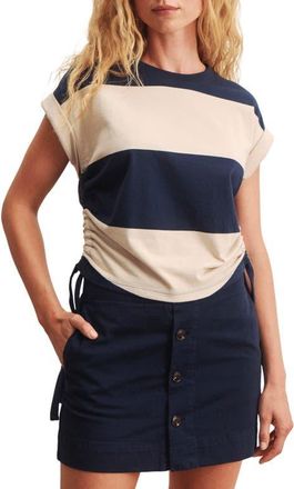 Sanctuary All Day Stripe Side Tie Organic Cotton Blend T-Shirt in Navy Blue/dark Opal Rugby at Nordstrom, Size X-Small