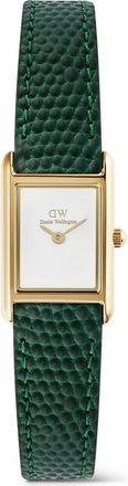 Daniel Wellington Bound Mini Tank Leather Strap Watch, 17mm x 26mm in Gold-Tone/green at Nordstrom