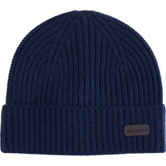 Brooks Brothers Pure Cashmere Rib Cuffed Beanie in Navy at Nordstrom