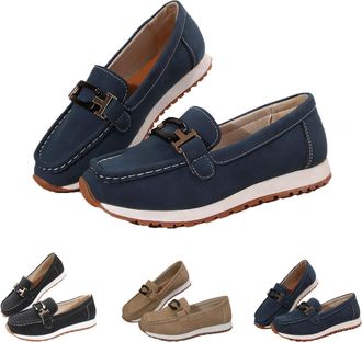 Generic Casual Suede-Like Upper Thick Sole Loafers, Fashionable Chain Decorated Slip On Boat Shoes, Lightweight Walking Flats Shoes (Blue,5)