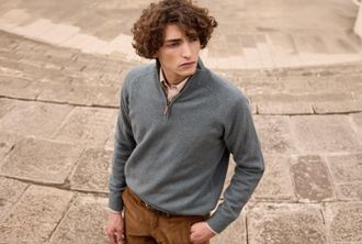 Bexley Jersey de hombre de lana con cuello con cremallera Verde Moteado - KENNETH