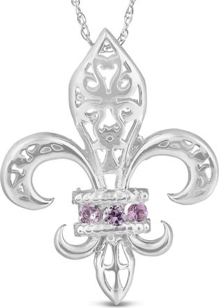 Pompeii3 Pink Sapphire Vintage Fleur De Lis Pendant 10KT White Gold 1