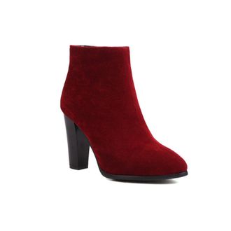 Generic Womens Platform Chunky Heel Faux Suede Ankle Boots with Round Toe & Side Zipper,Red,5.5 UK