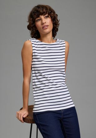 Flashlights Tanktop FLASHLIGHTS, Damen, Gr. 32/34, navy, gestreift, Jersey, Obermaterial: 100% Baumwolle, gestreift, Basic, figurbetont h&uuml;ftbedeckend, U-Boot-Auss