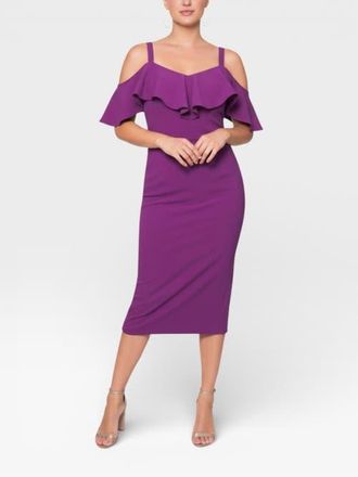 Rachel Roy Marcella Off the Shoulder Ruffle Midi Dress in Plum at Nordstrom, Size X-Small