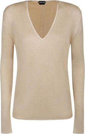 Tom Ford Lichtbeige Trui met V-hals - Dames - V-hals truien - Beige - L - Truien & Vesten
