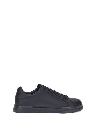 Dolce & Gabbana Logo-Embossed Calf Leather Sneakers - Black