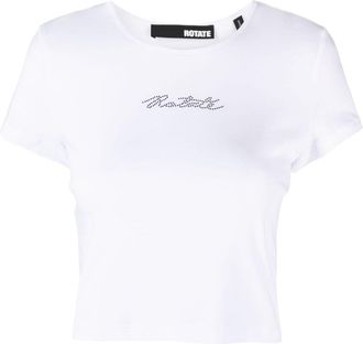 Rotate logo-appliqu&eacute; cropped T-shirt - women - Modal/Spandex/Elastane/Organic Cotton - 34 - White