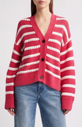 Rails Geneva Stripe Cotton Cardigan in Pink Stripe at Nordstrom Rack, Size X-Large