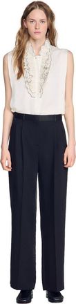 Sandro Mixed-material satin trousers in Black at Nordstrom, Size 42