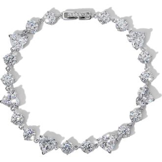 Nadri Le Bisou Halo Heart Line Bracelet in Rhodium at Nordstrom