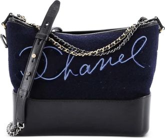 Chanel Paris-Hamburg Gabrielle Embroidered Wool and Calfskin Medium hobo bag - Zwart